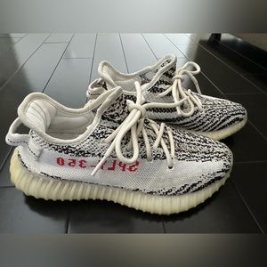 Yeezy Boost 350 Zebra, Black and White with Red script. Size 5.5 Men’s